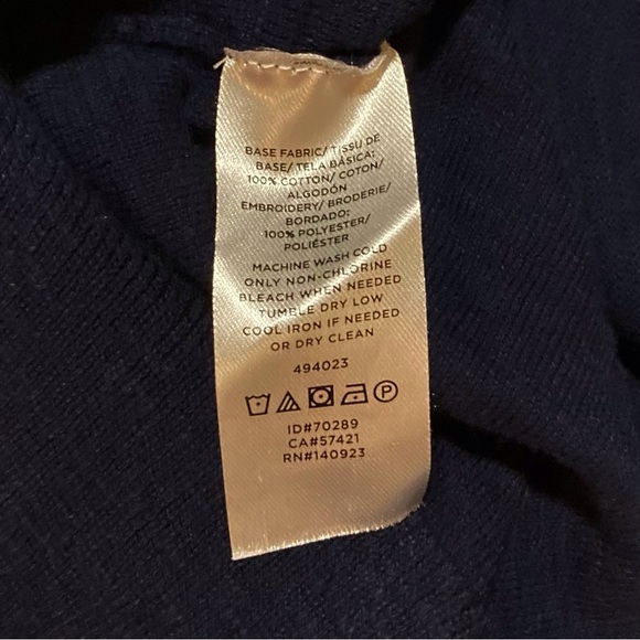 LOFT Outlet Navy Blue Sweater Tee with Summer Vibes Stitching | Size L - Picture 5 of 6